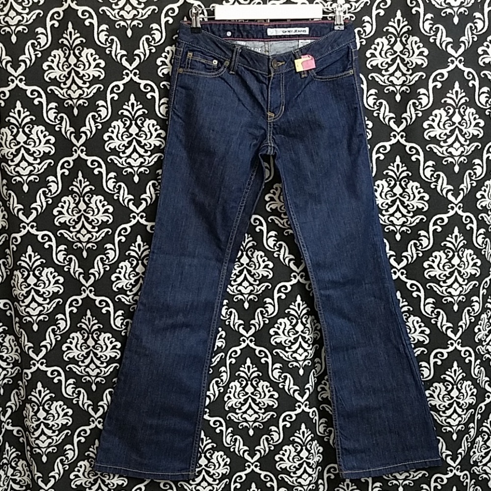 DKNY JEANS TIMES SQUARE DARK DENIM FLARE JEANS 90s Y2K SIZE 26 32 INCH Inseam